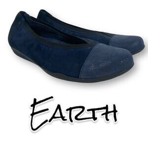 Earth Shoes Mara Navy Blue Faux Leather Suede Ballet Flats Slip On Loafers 7.5